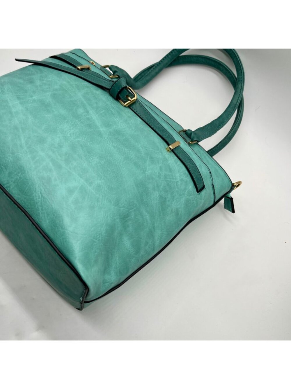 Aqua Blue Faux Leather Satchel Bag - Picture 8 of 11